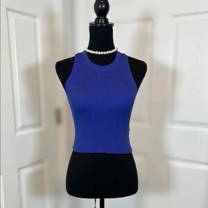 Women’s Blue Ribbed Sleeveless Crop Tank Top Size Large NWT